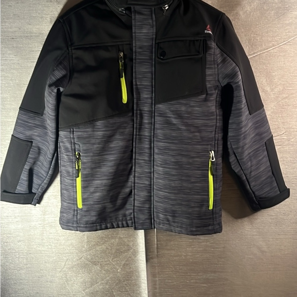 Reebok Boys soft shell system Black and Gray with Neon Accents jacket size 10M